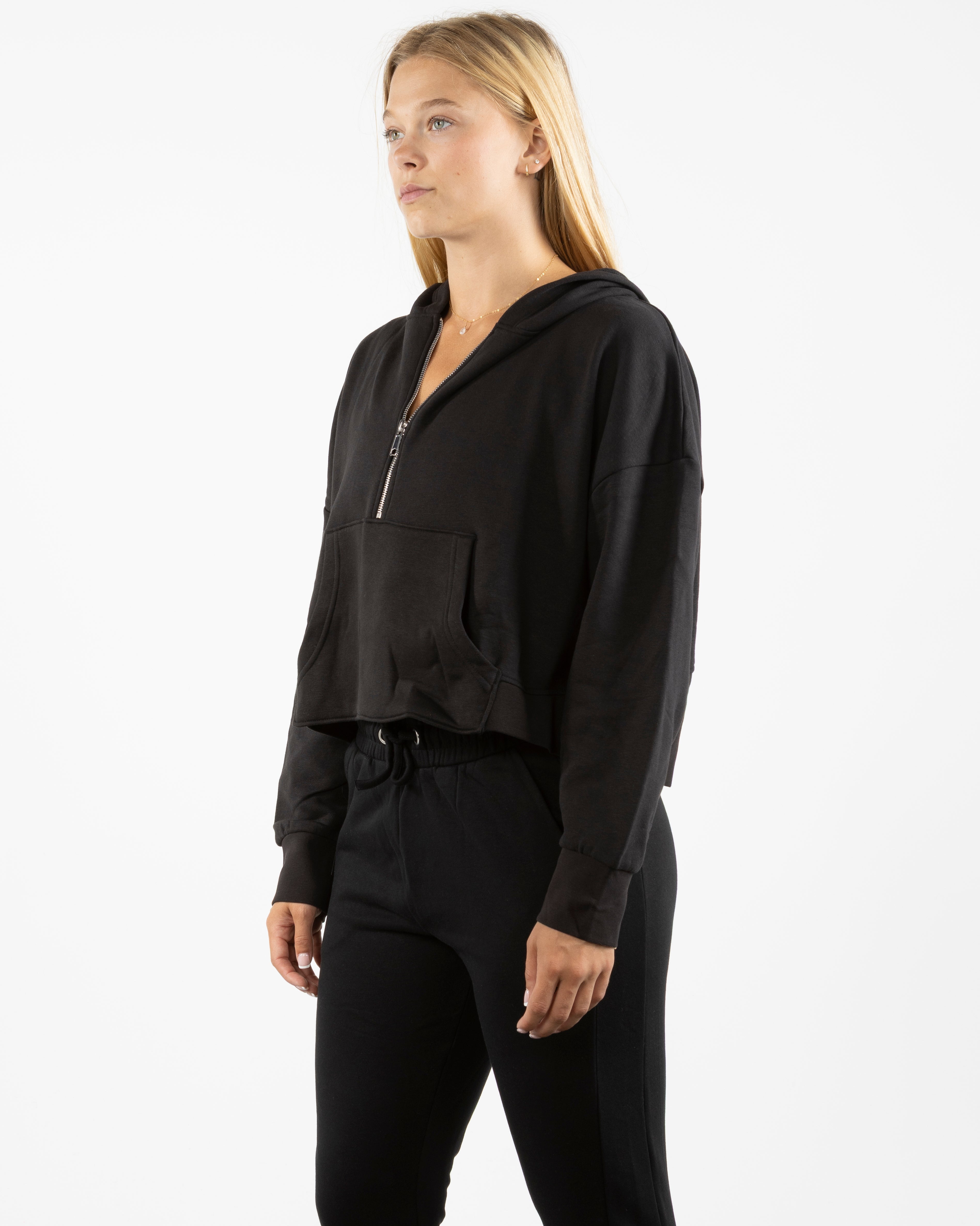 The Half Zip Hoodie - Black - Haus of Fitness - Left Chest Stacked & Back Round - Printed - Full Color