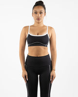 The Piped Scoop Sports Bra - Black - Studio 10 - Back Center - Printed - White