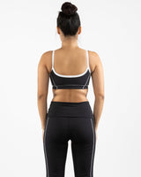 The Piped Scoop Sports Bra - Black - Studio 10 - Back Center - Printed - White