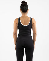 The Piped 3/4 Crop Tank - Black - Rush Cycle Studio - Center Chest Arc - Printed - White