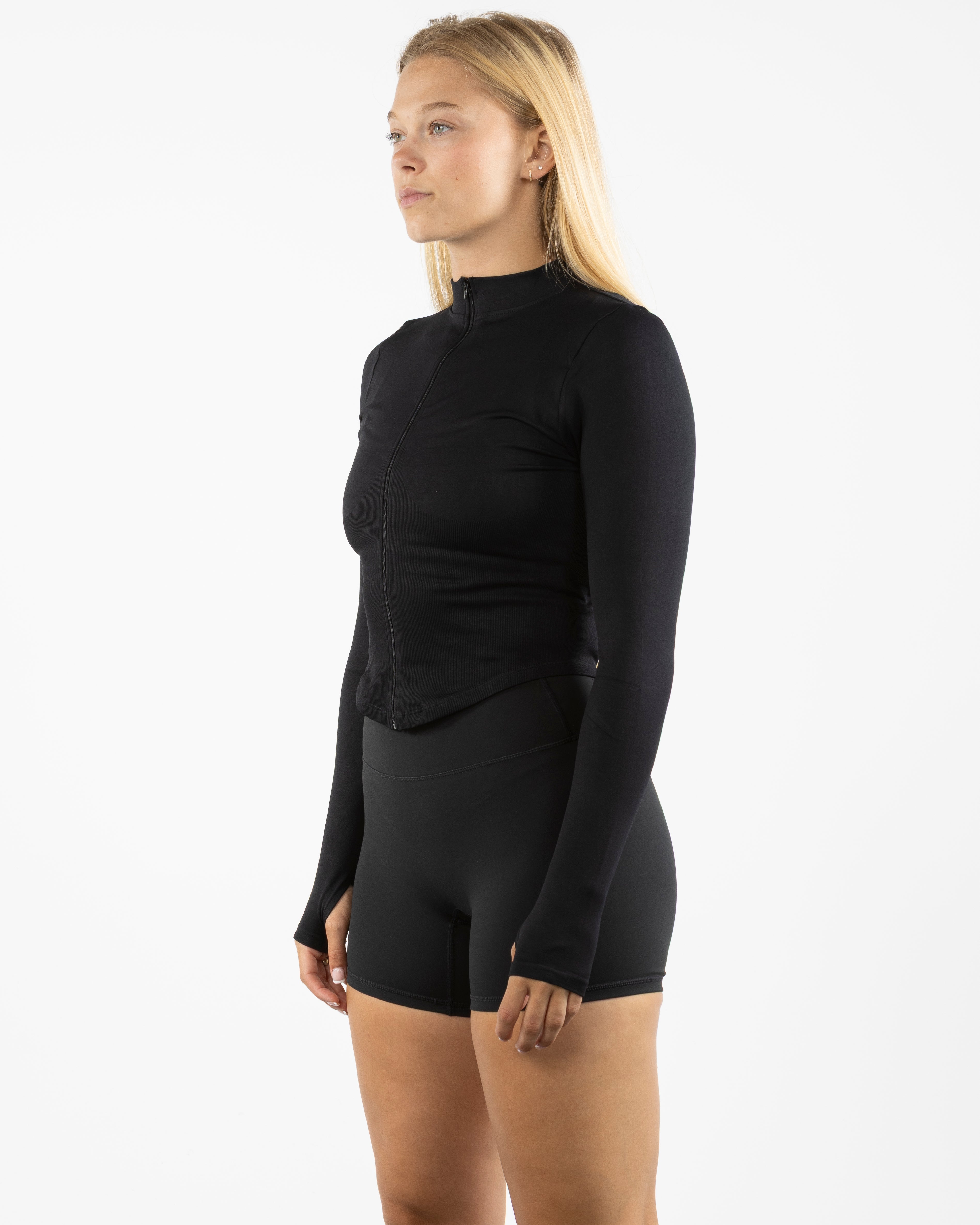 The 3/4 Crop Zip Jacket - Black - Gladden Gains - Left Chest - Printed - White