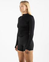 The 3/4 Crop Zip Jacket - Black - Core Reform - Left Chest - Printed - White