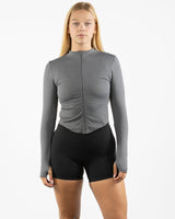 The 3/4 Crop Zip Jacket - Grey - HiLo - Left Chest - Printed - White