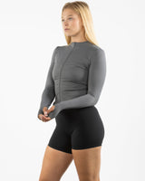 The 3/4 Crop Zip Jacket - Grey - HiLo - Left Chest - Printed - White