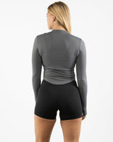 The 3/4 Crop Zip Jacket - Grey - HiLo - Left Chest - Printed - White