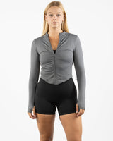 The 3/4 Crop Zip Jacket - Grey - HiLo - Left Chest - Printed - White