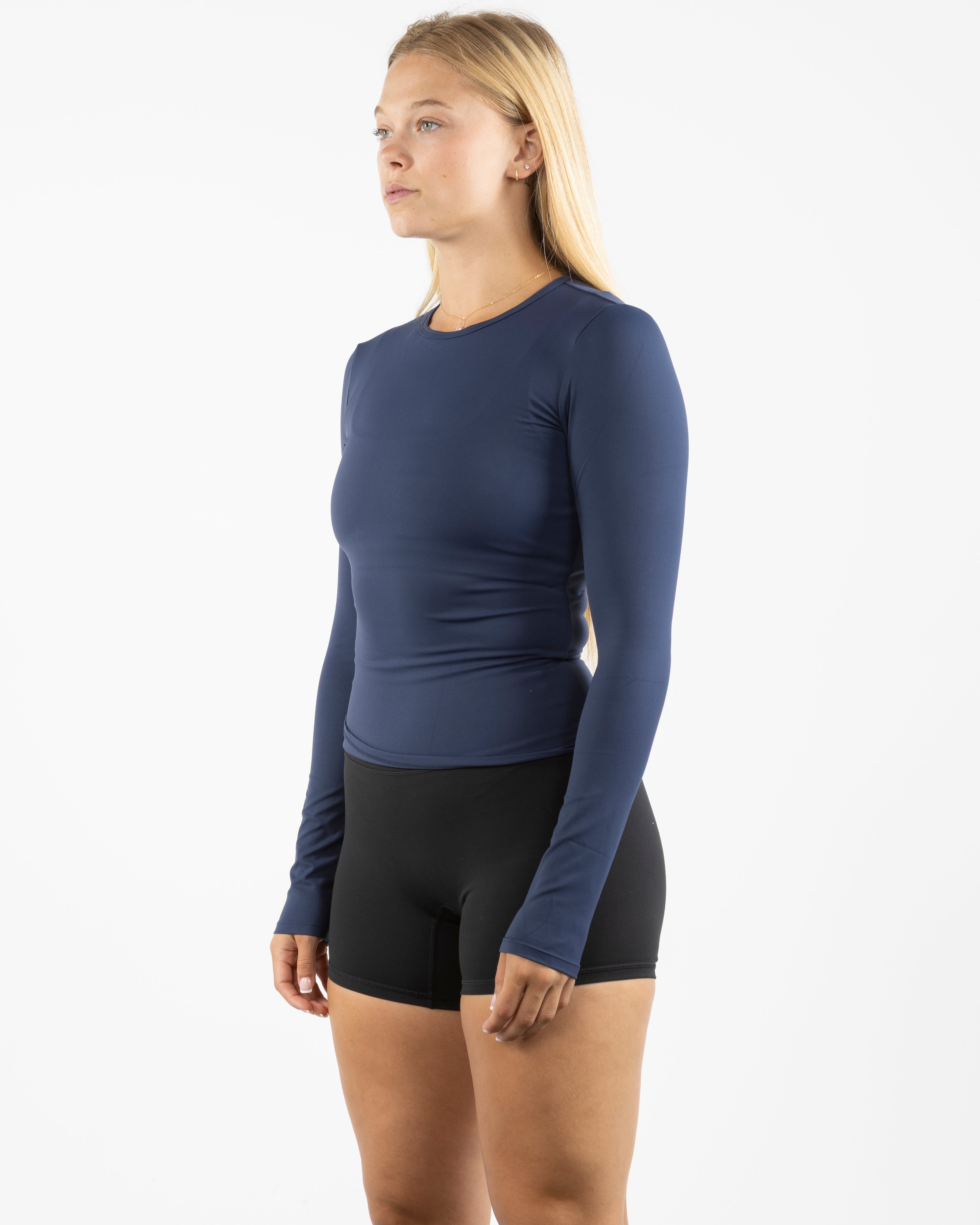 The Womens Sporty Long Sleeve - Navy - Gladden Gains - Center Chest - Printed - White