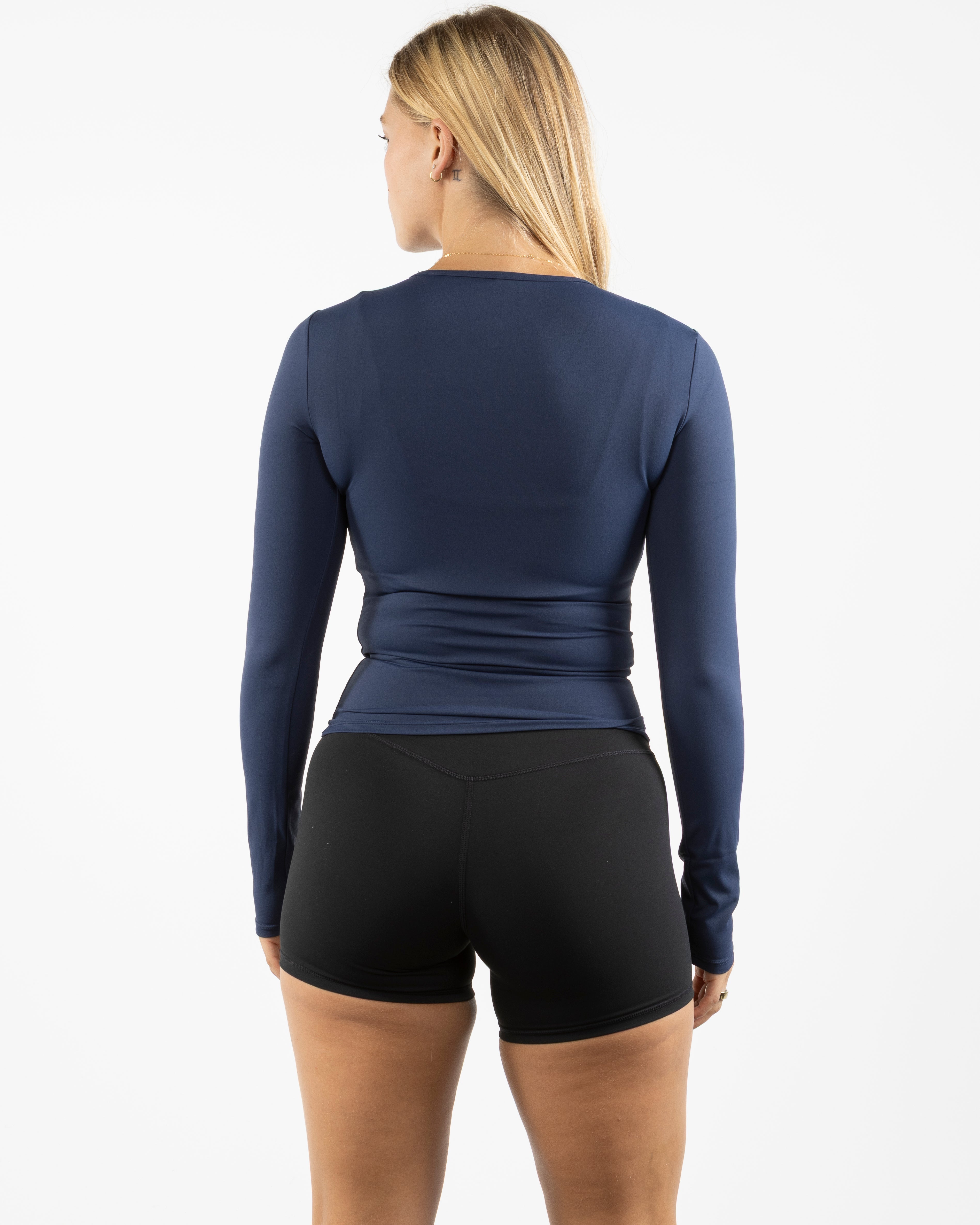 The Womens Sporty Long Sleeve - Navy - Gladden Gains - Center Chest - Printed - White