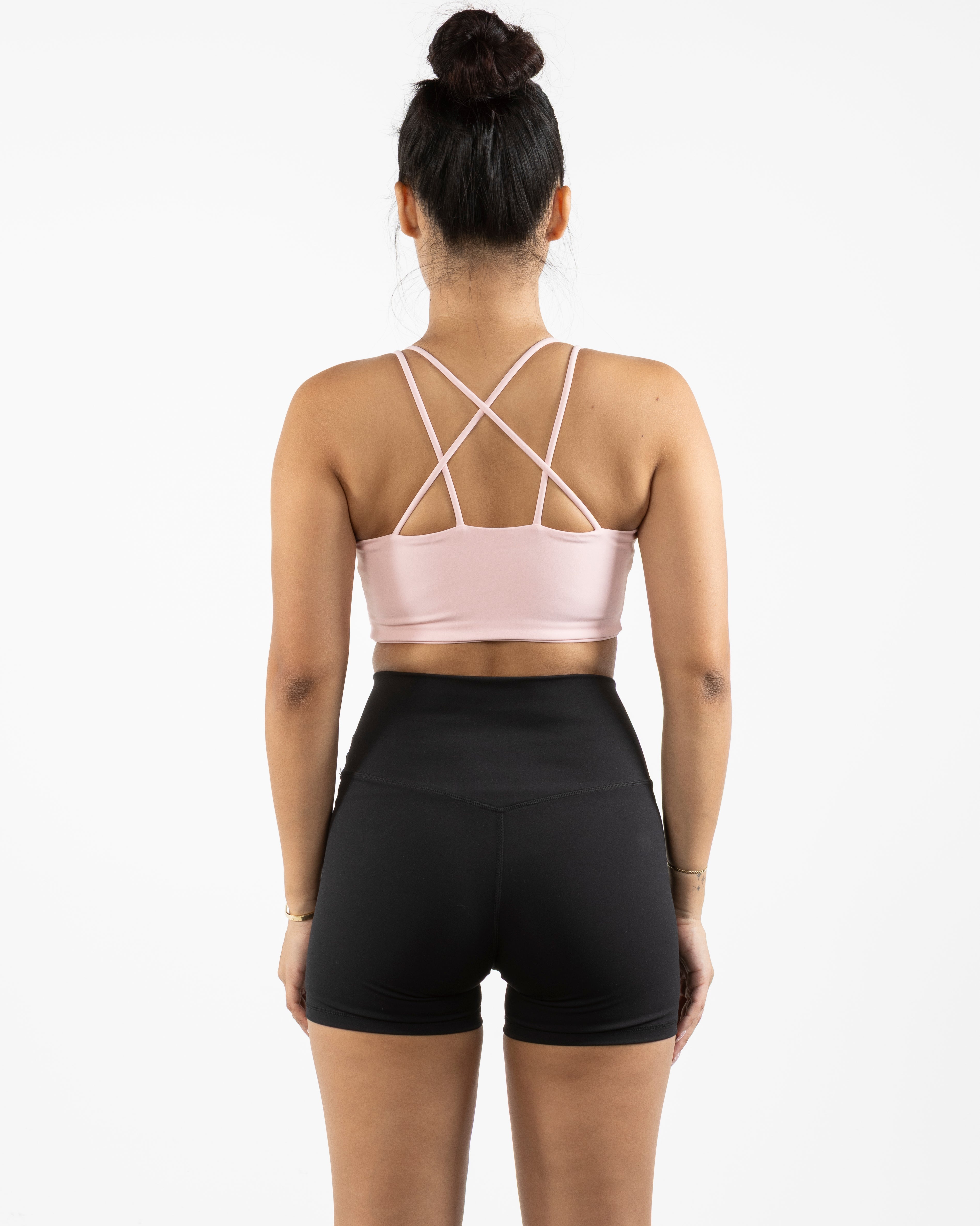 The Strappy Bra - Pink - Vibe Hot Yoga & Pilates - Back Stacked - Printed - White