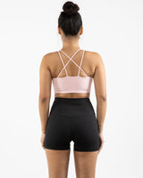 The Strappy Bra - Pink - Vibe Hot Yoga & Pilates - Back Stacked - Printed - White