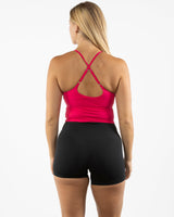 The Sporty Strappy Tank - Pink - Pulse 712 - Center Chest Stacked - Printed - White