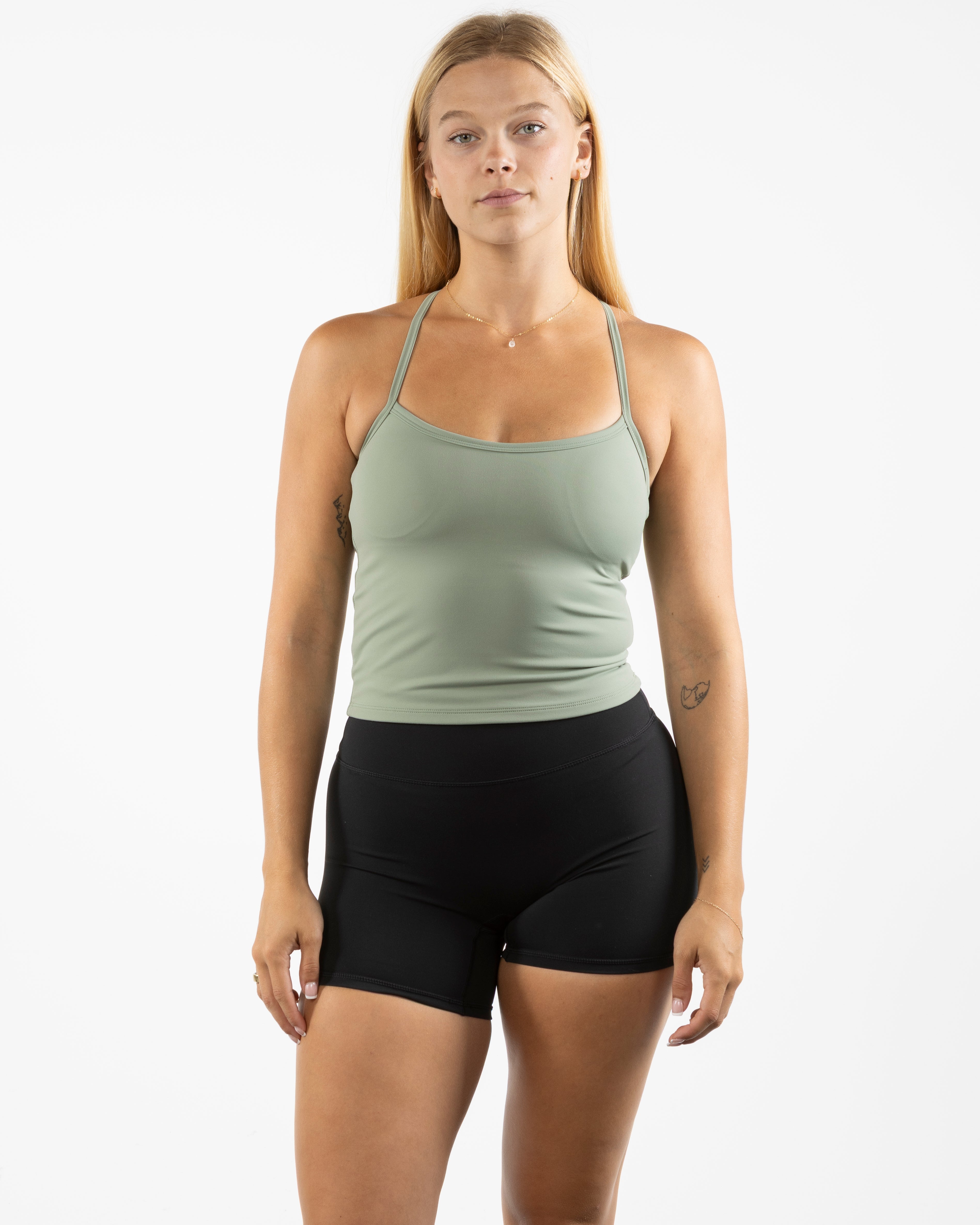 The Womens Sporty Tank - Green - Movement Pilates Buffalo - Center Chest Stacked - Printed - White
