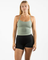 The Womens Sporty Tank - Green - Movement Pilates Buffalo - Center Chest Stacked - Printed - White