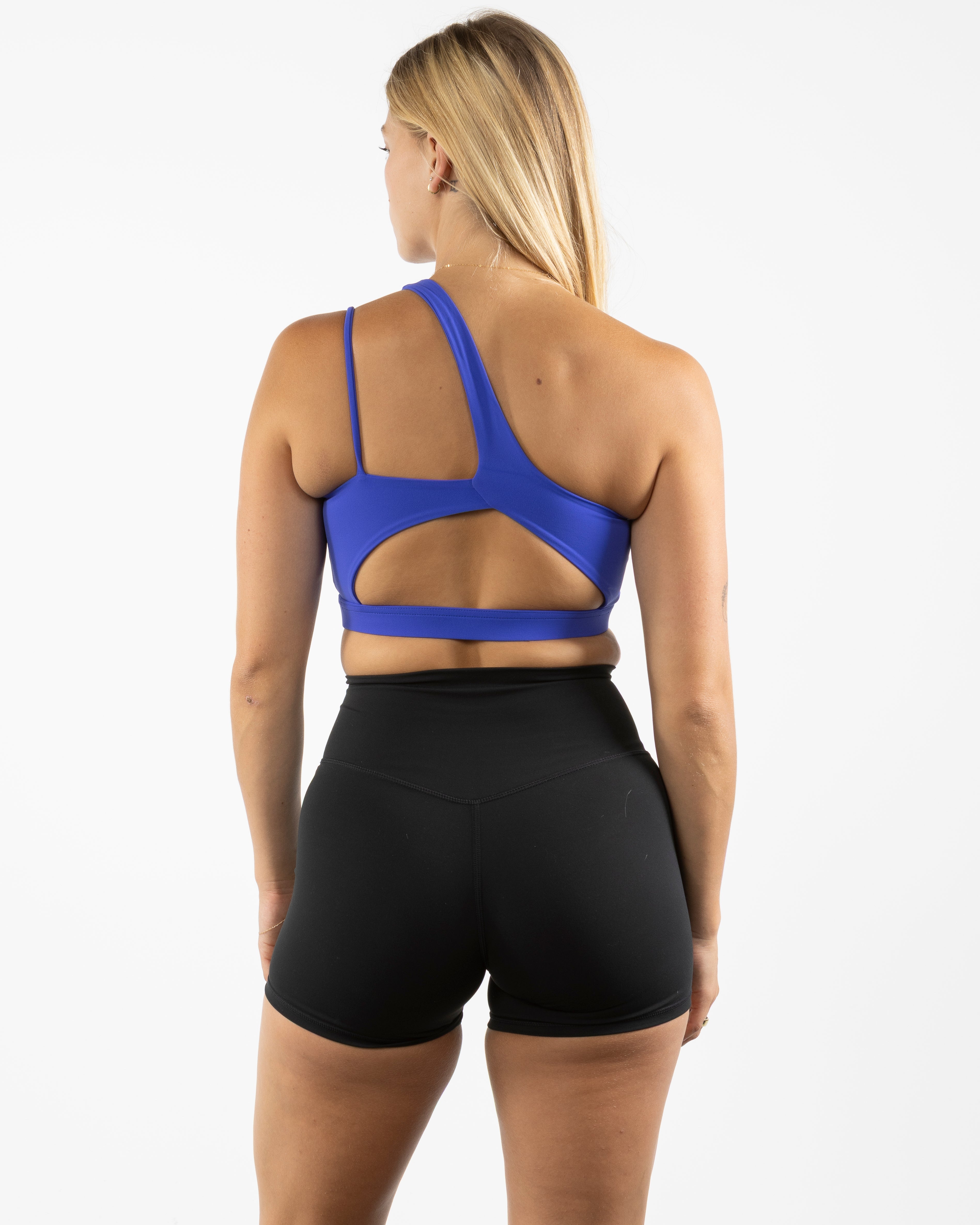 The One Shoulder Bra - Klein Blue - Gladden Gains - Center Back - Printed - White