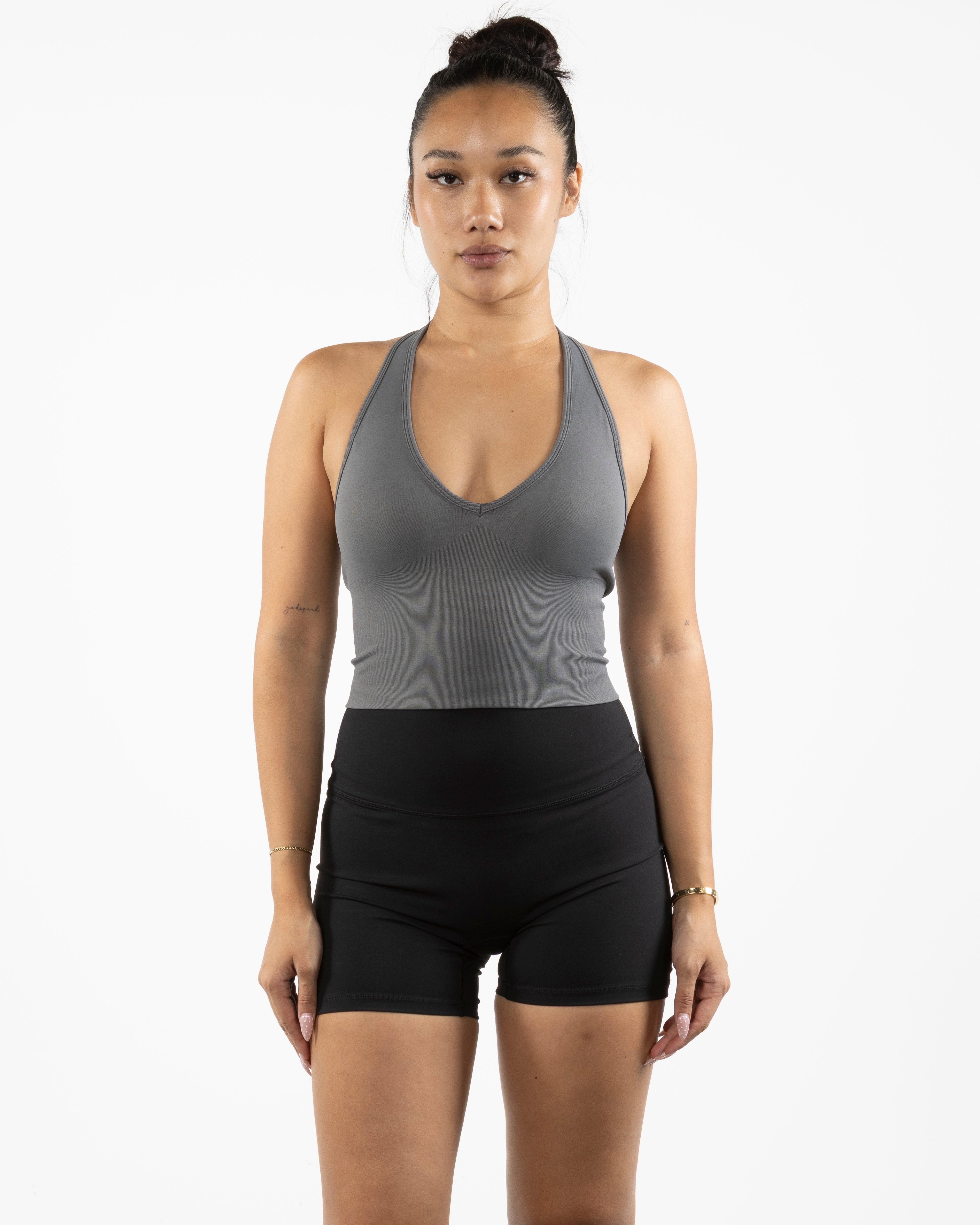 The Halter Tank - Grey - Onyx Fit - Left Chest & Center Back - Printed - Pink