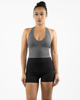 The Halter Tank - Grey - Onyx Fit - Left Chest & Center Back - Printed - Pink