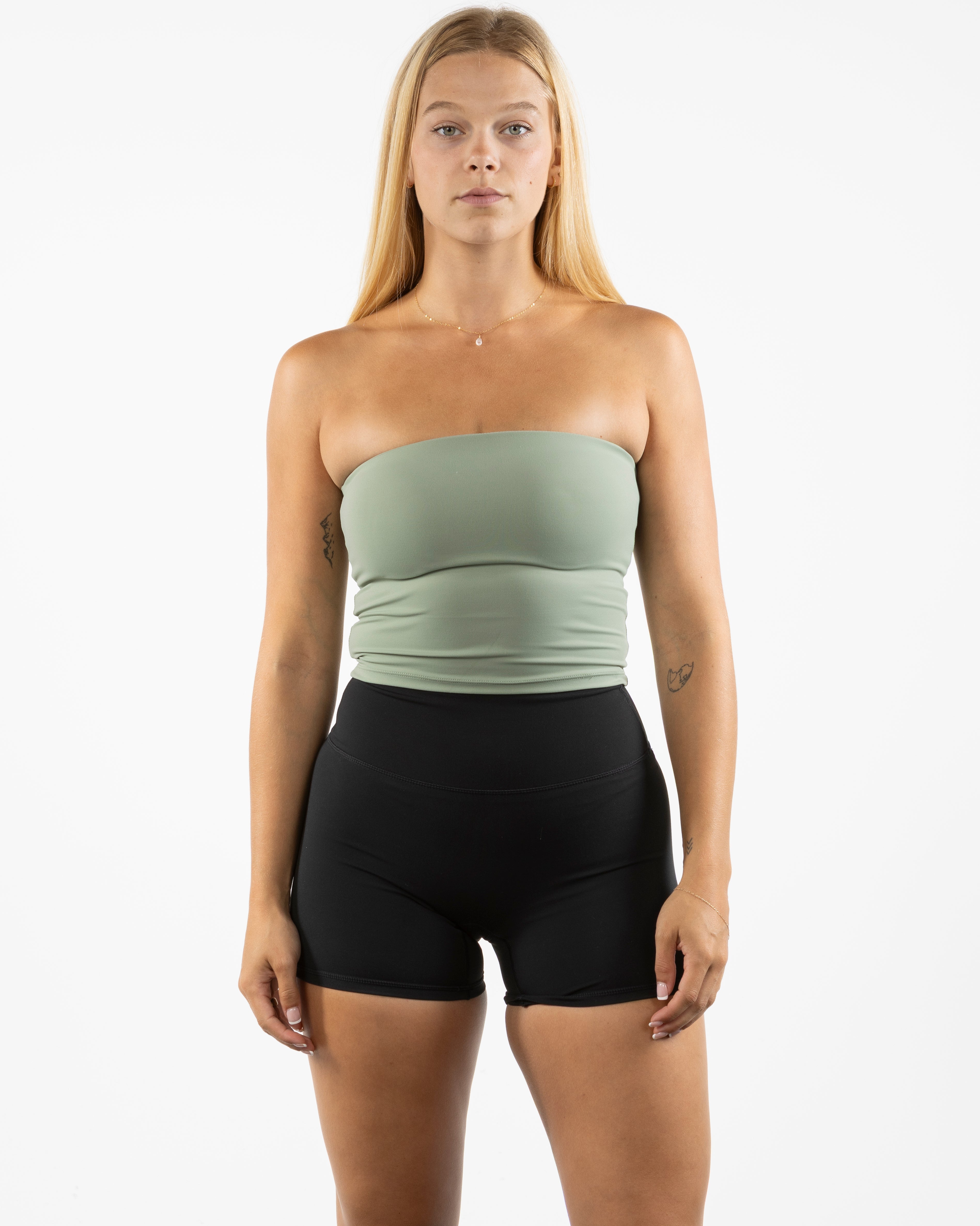 The Sporty Tube Top - Green - Golden Hour - Upper Back - Printed - White
