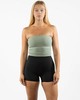 The Sporty Tube Top - Green - Golden Hour - Upper Back - Printed - White