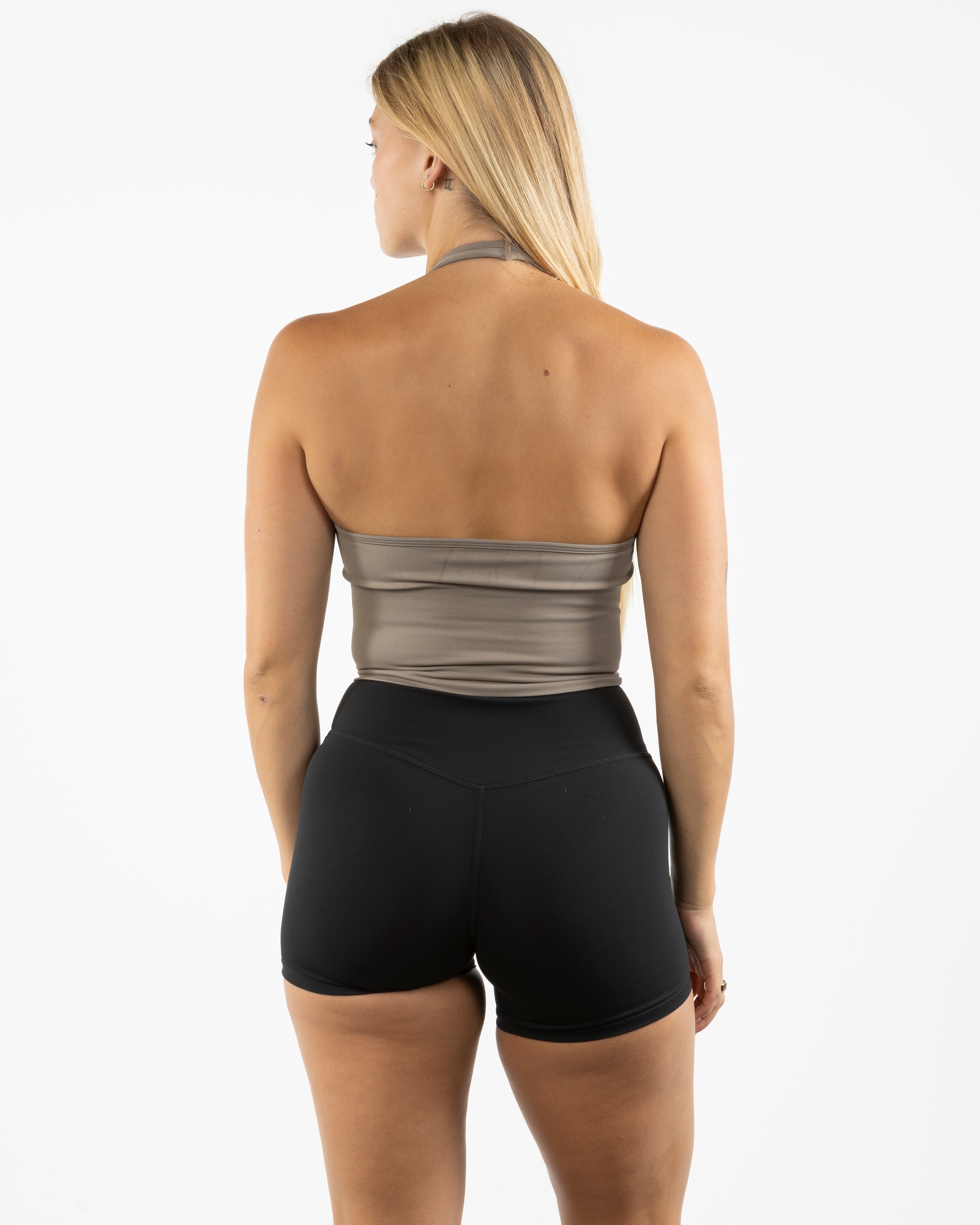 The Halter Tank - Brown - Honor Pilates - Left Chest Logo & Center Bottom - Printed - Off White