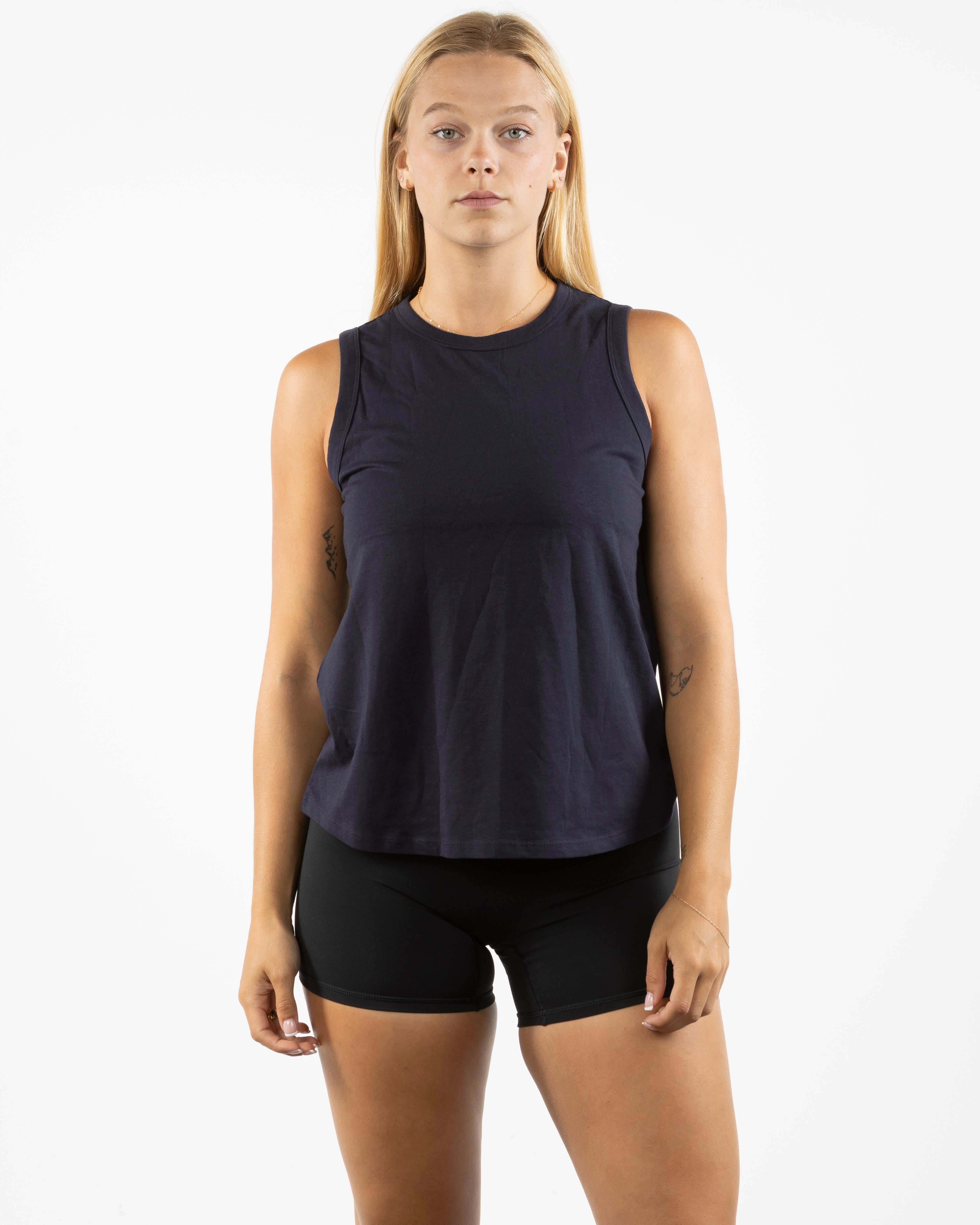 The Classic Full Length Tank - Ink Blue - Bond Fitness - Center Chest Round & Upper Back - Printed - White