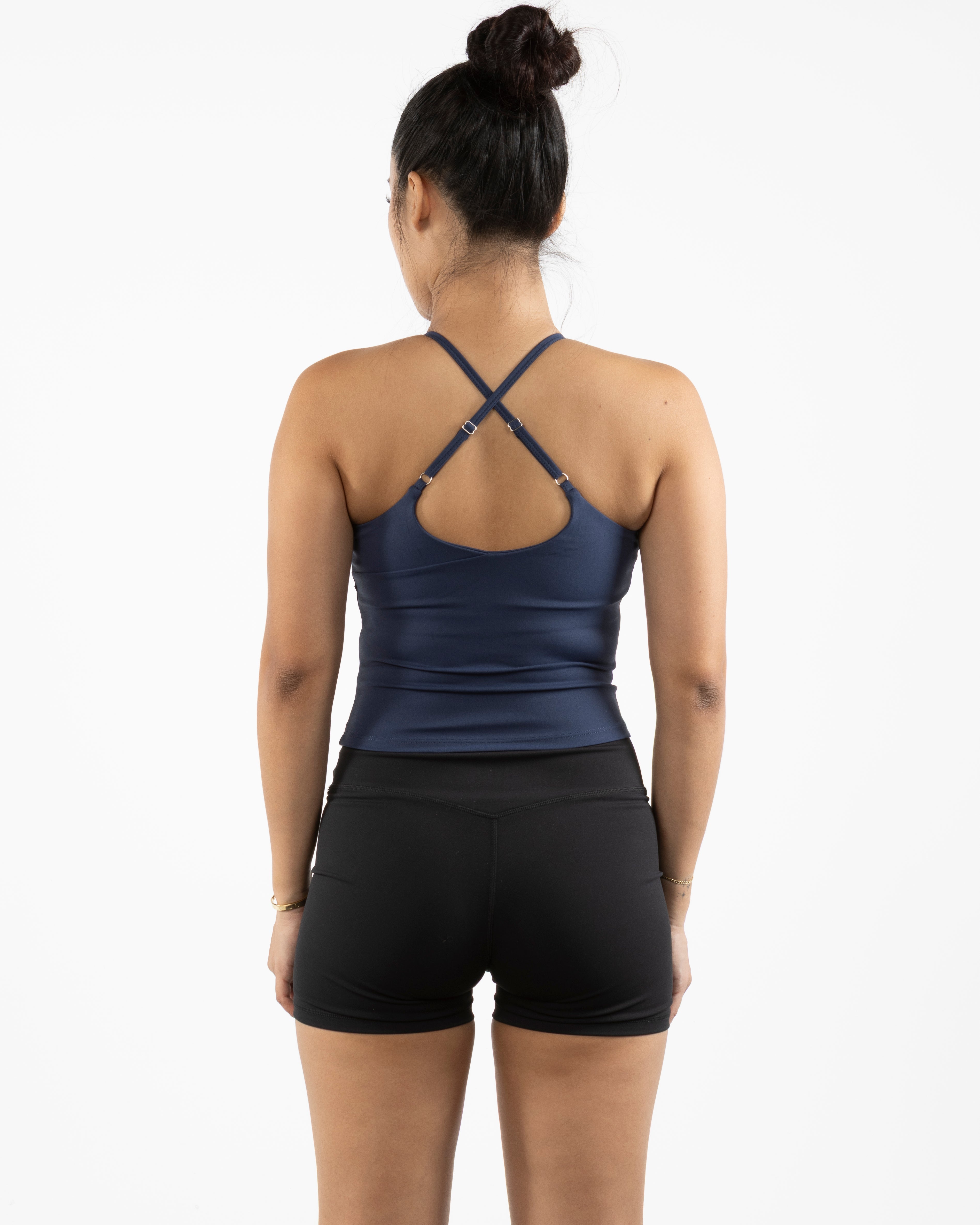 The Sporty Strappy Tank - Blue - Evolve Collective - Center Chest - Printed - White