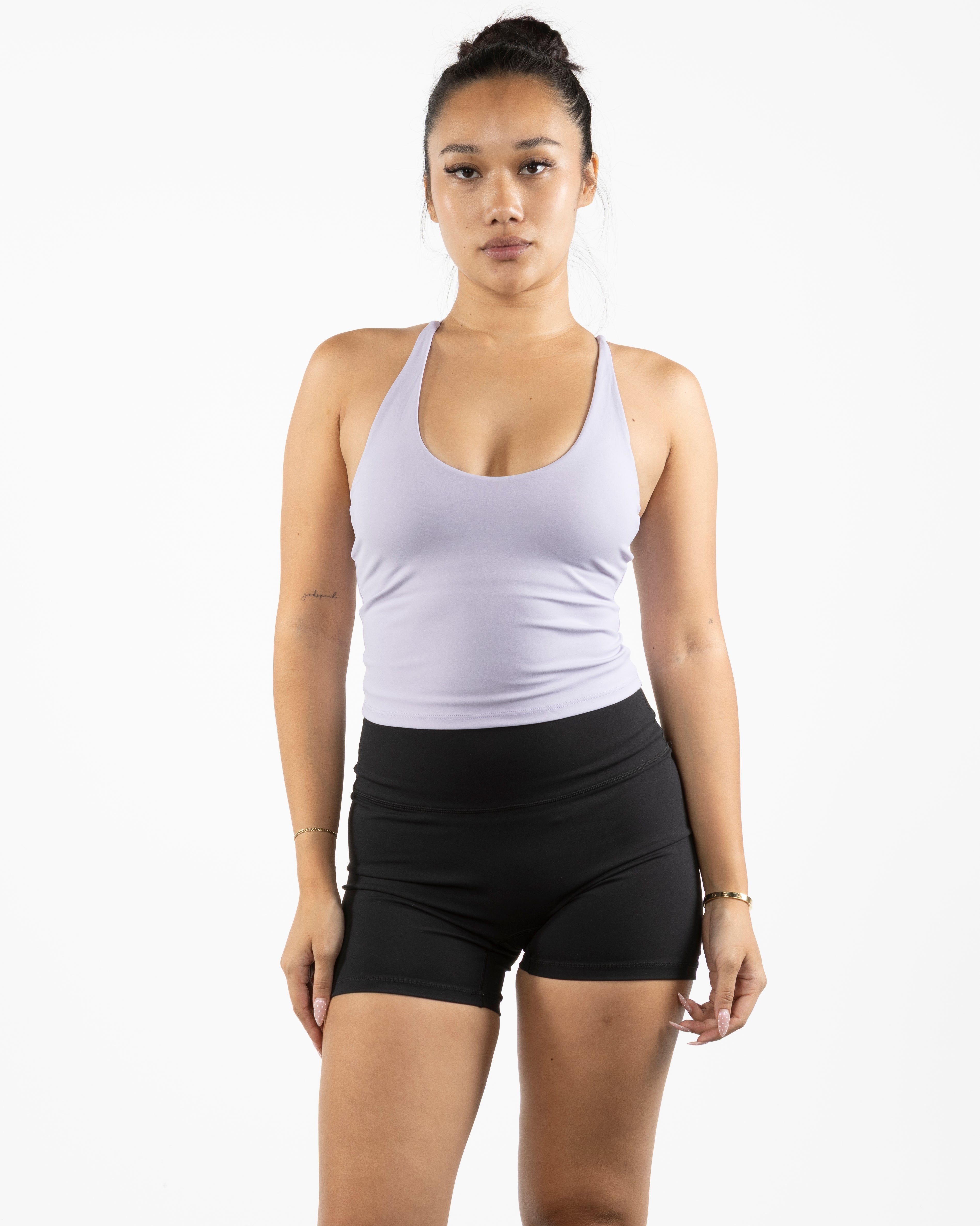 The Sporty Strappy Tank - Light Purple - Evolve Collective - Center Chest - Printed - White