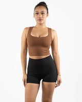 The Square Neck Tank - Brown - Evolve Collective - Center Chest - Printed - White