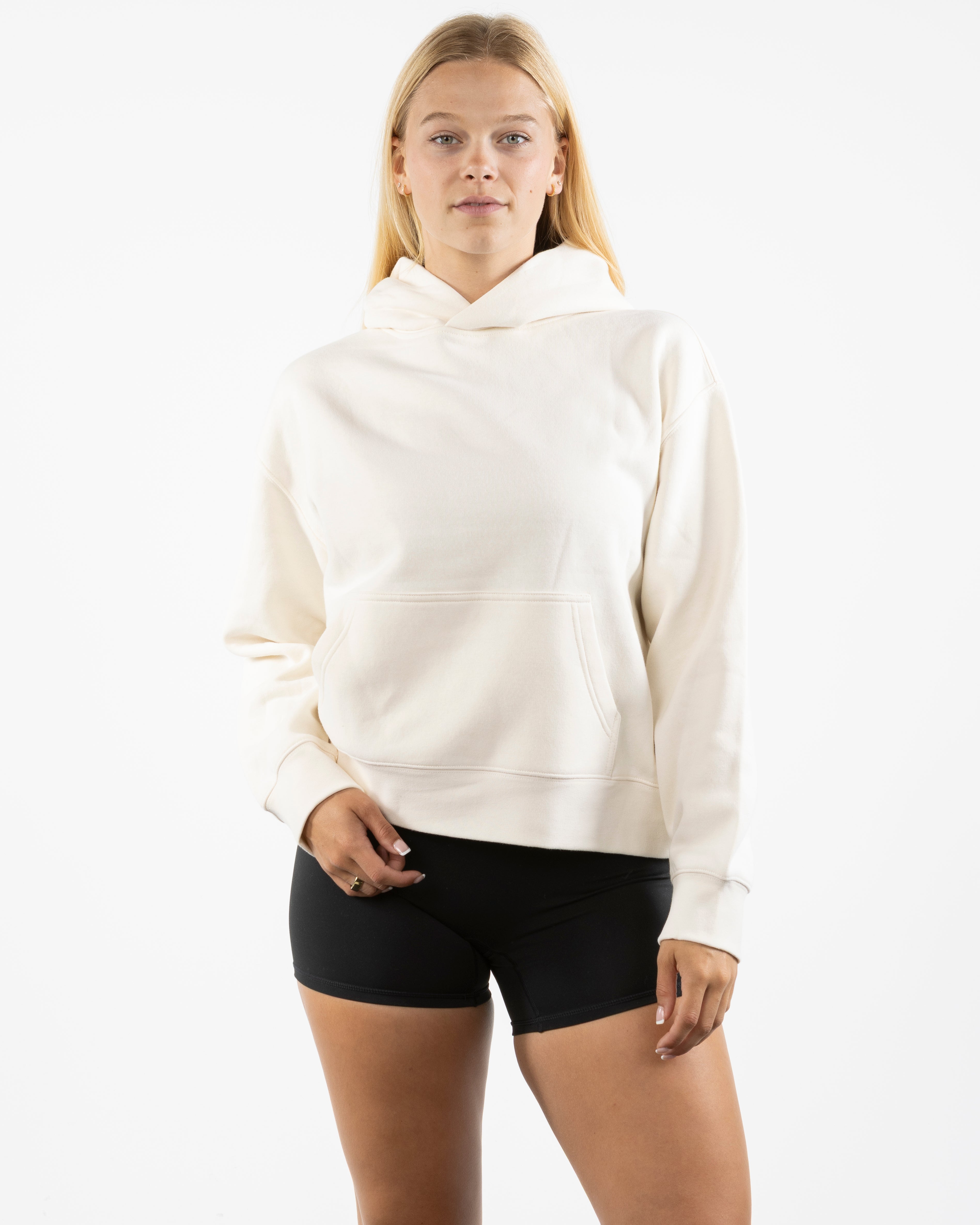 The Womens Hoodie - Off White - M4Lagree - Center Chest Stacked & Right Sleeve Stacked - Printed - Full Color