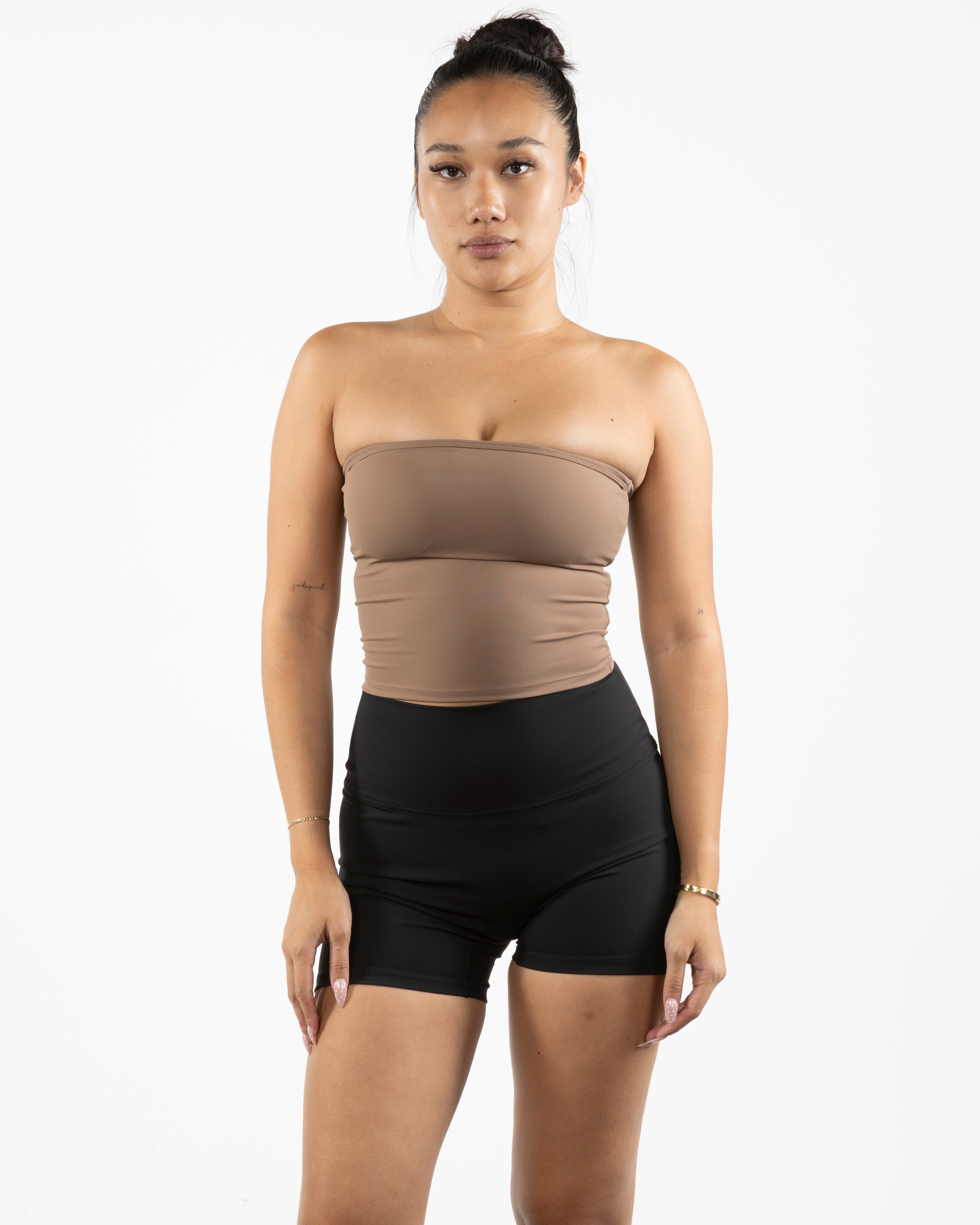 The Sporty Tube Top - Brown - Sultivate - Center Chest & Center Back Logo - Printed - White