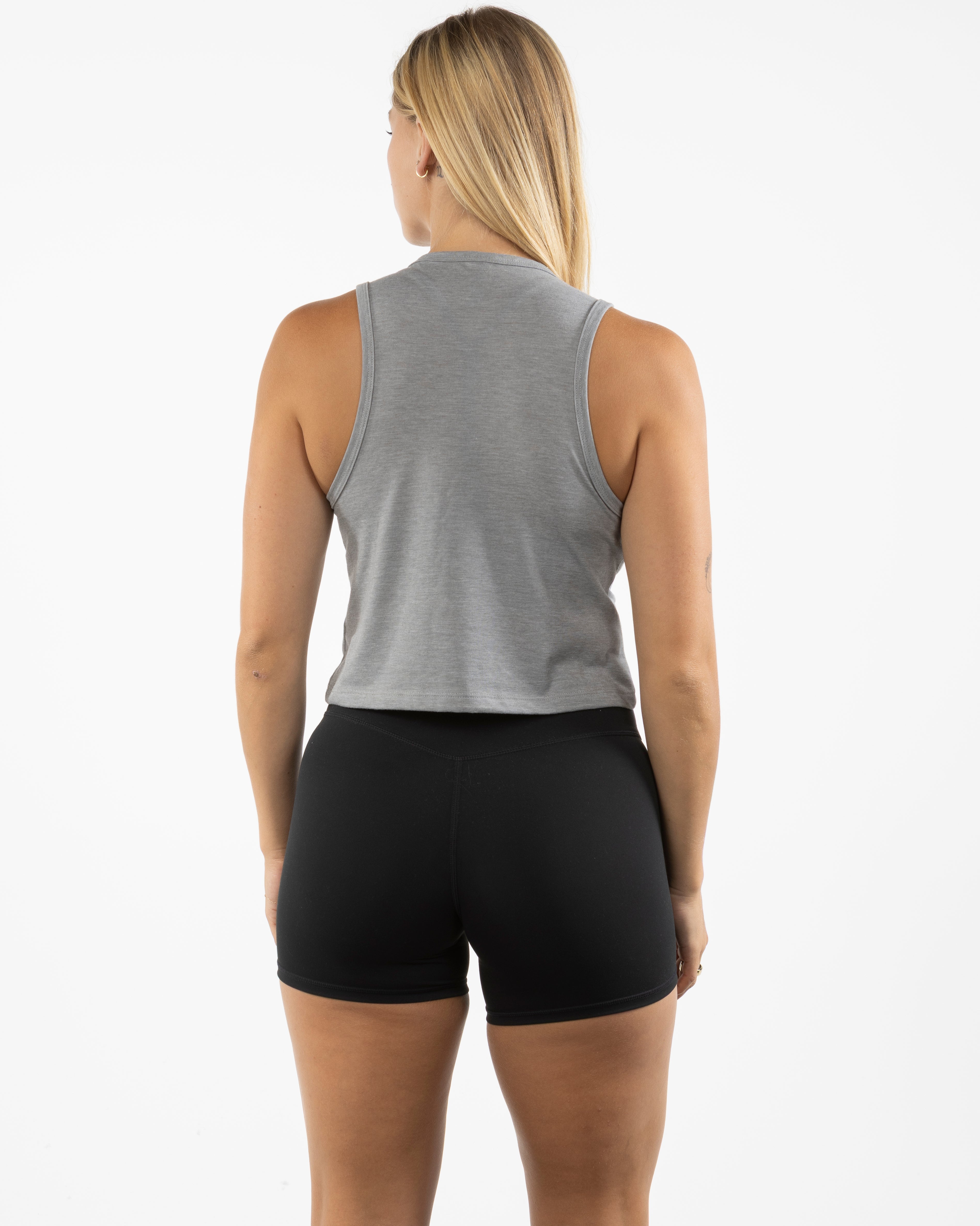 The Daily Crop Tank - Heather Gray - Pilates of Plantation - Left Chest - Printed - White