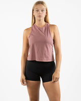 The Crop Muscle Racerback - Heather Mauve - Evolve Collective - Center Chest - Printed - White