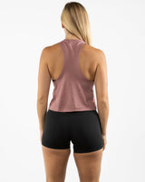 The Crop Muscle Racerback - Heather Mauve - Evolve Collective - Center Chest - Printed - White