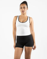 The Piped 3/4 Crop Tank - White - TML - Center Chest "METHOD" - Printed - Black