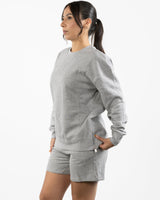 The Side Zip Crewneck - Heather - Fine Core Pilates - Left Chest Stacked - Printed - Black
