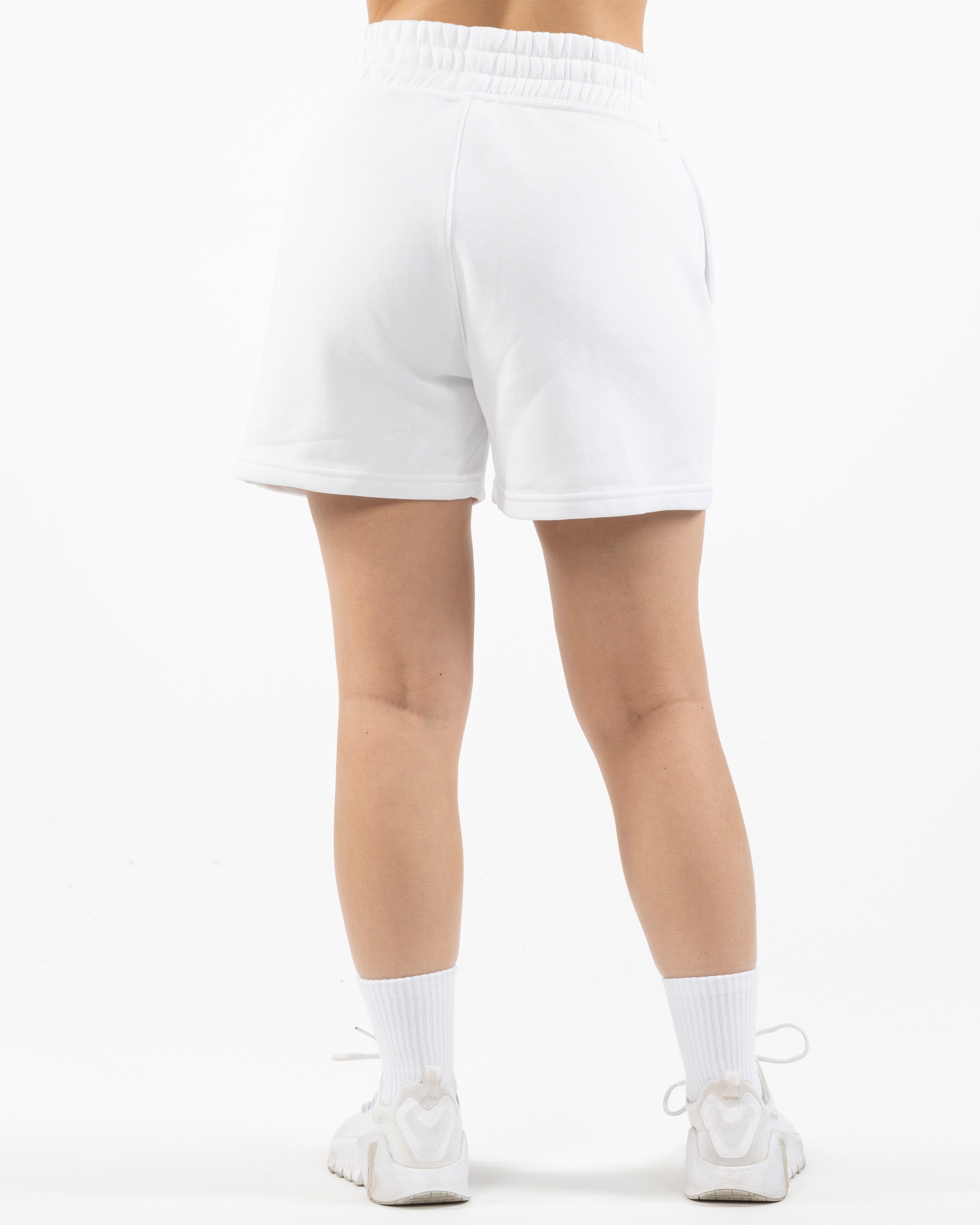 The Womens Jogger Shorts - White - Pilates Plus PB - Left Leg - Printed - Red