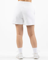 The Womens Jogger Shorts - White - Pilates Plus PB - Left Leg - Printed - Red