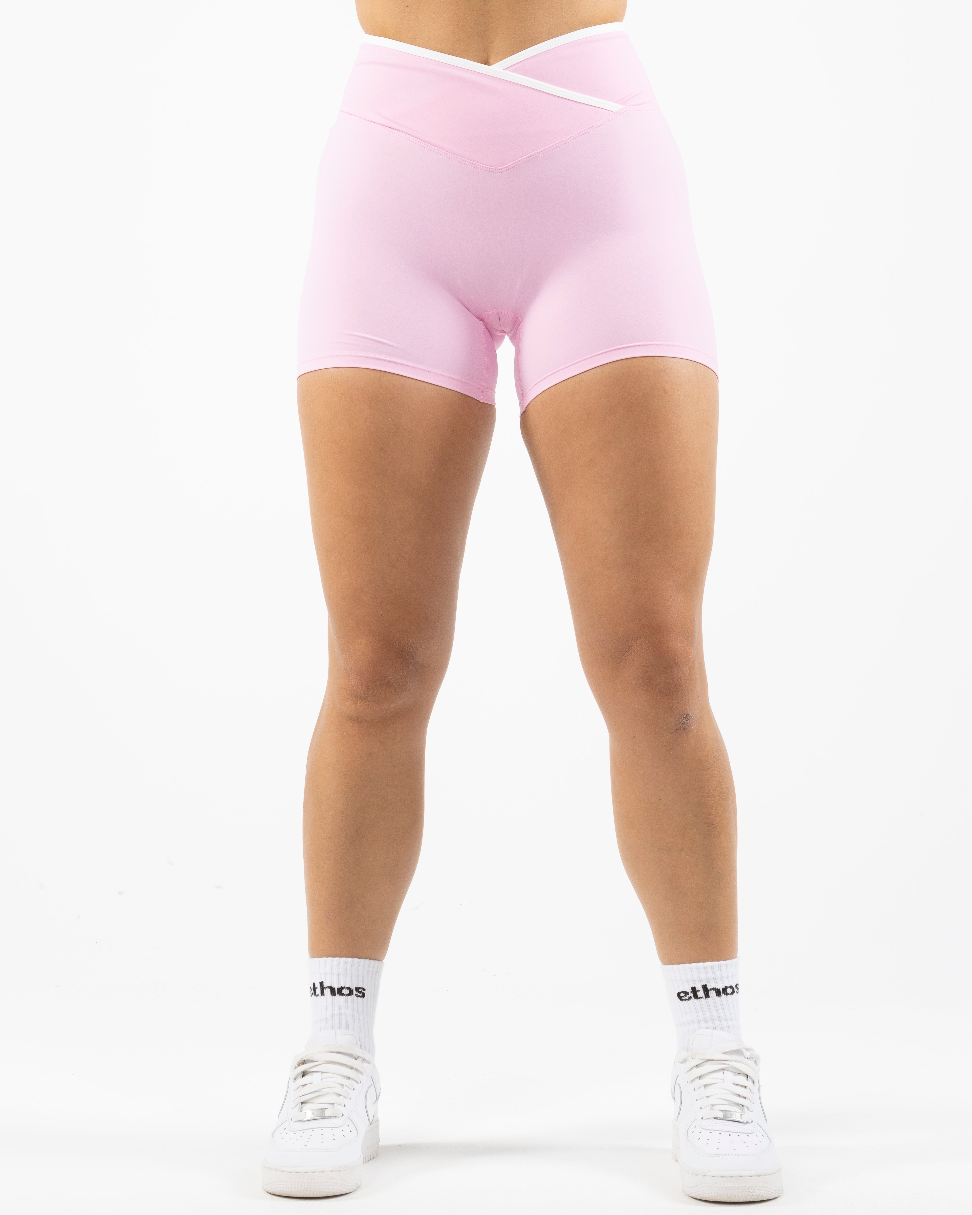 The Piped Crossover Short - Pink - MAT - Back Waistline - Printed - White
