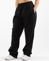 The Straight Leg Sweatpant - Black - Elevate Pilates - Left Leg - Printed - Puff - Black