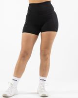 The Womens Sporty Pocket Short - Black - Pulse 712 - Center Back Waistline - Printed - White
