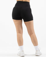 The Womens Sporty Pocket Short - Black - Pulse 712 - Center Back Waistline - Printed - White