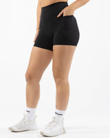 The Womens Sporty Pocket Short - Black - Pulse 712 - Center Back Waistline - Printed - White