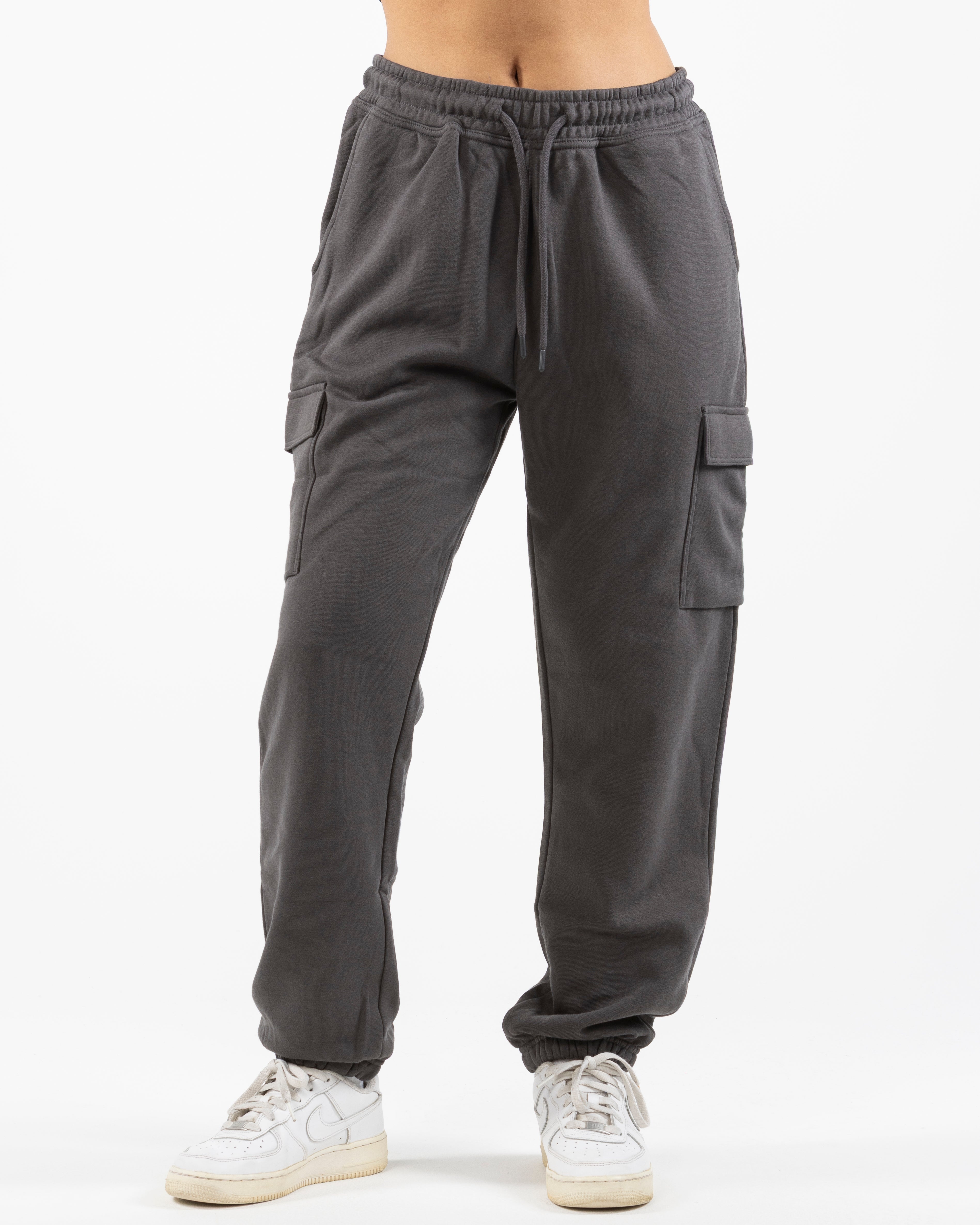 The Cargo Jogger - Charcoal - C2 Financial - Left Leg Stacked - Printed - White