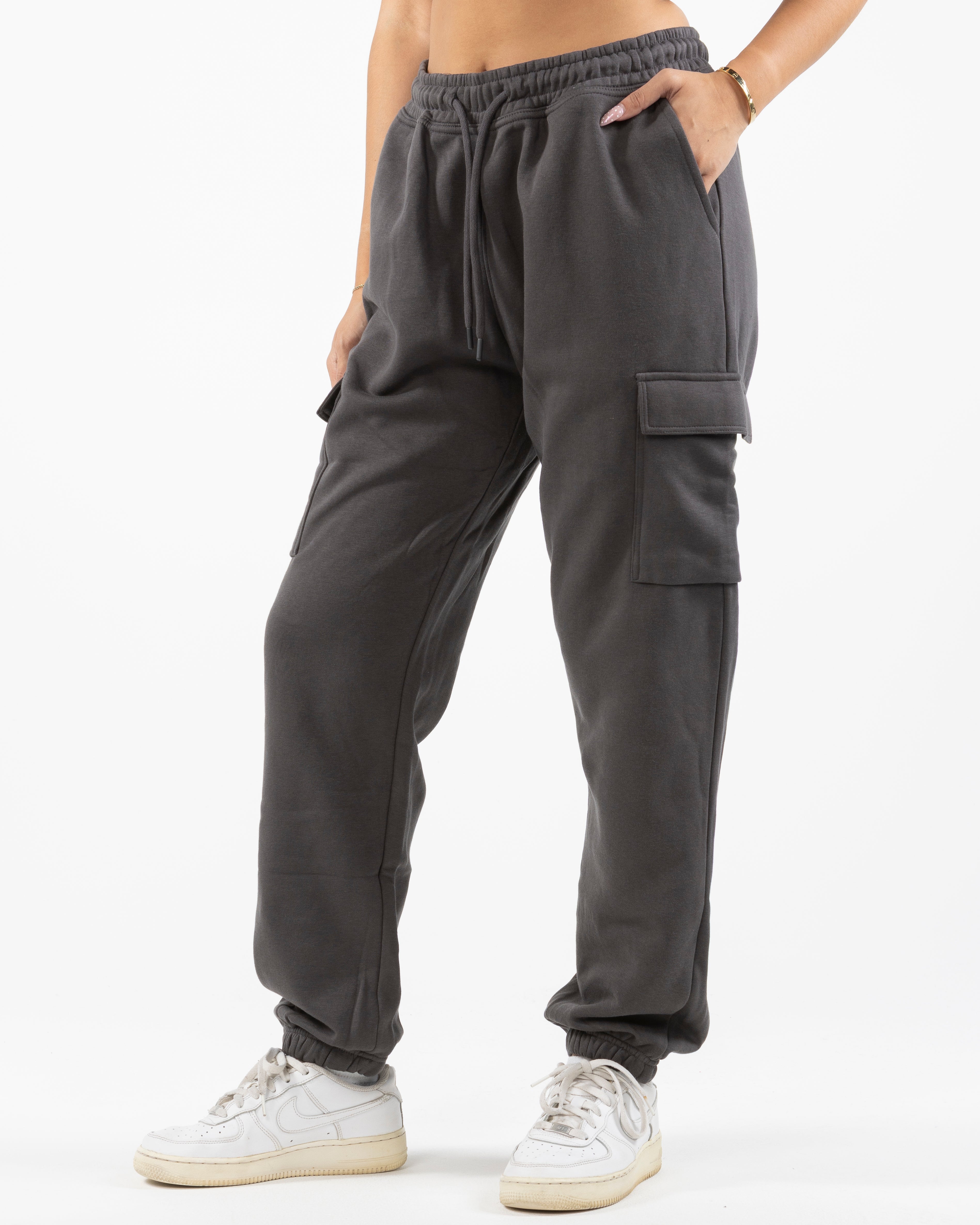 The Cargo Jogger - Charcoal - C2 Financial - Left Leg Stacked - Printed - White