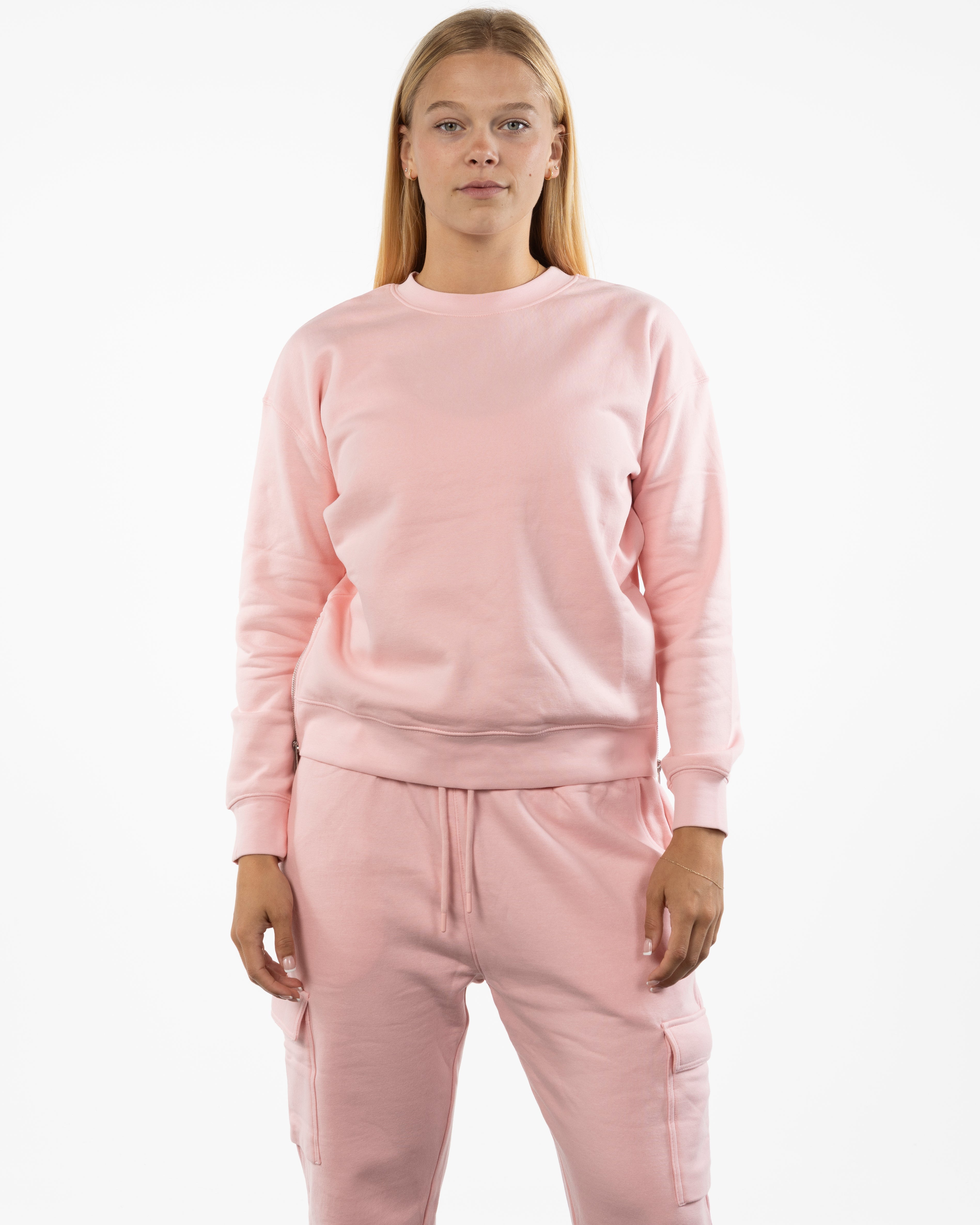 The Side Zip Crewneck - Light Pink - BlueCarrot - Left Chest - Printed - Blue