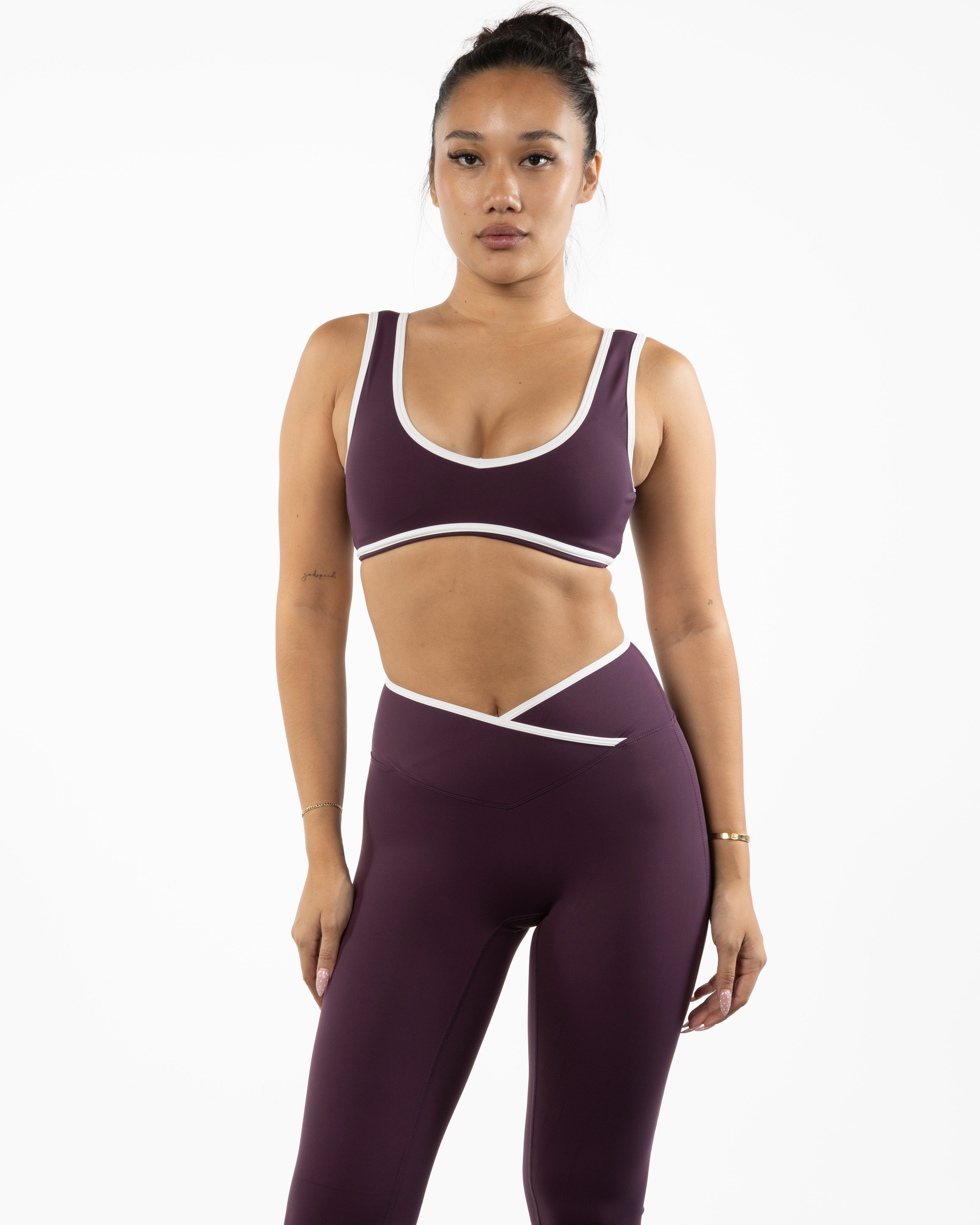The Piped Bra - Purple - Neighborhood Barre - Center Back "NB" - Printed - White