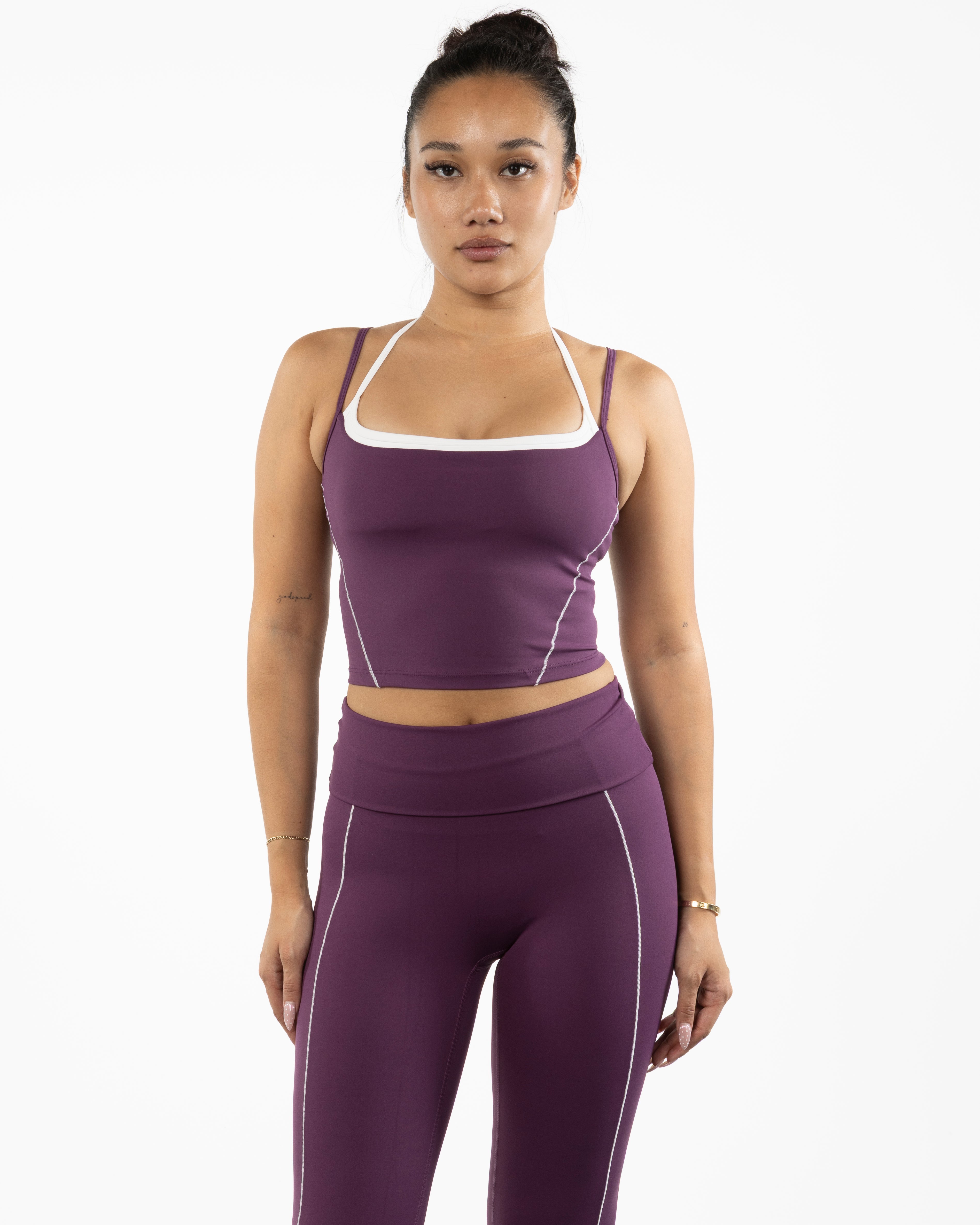 The Piped Tank - Purple - Barre Life - Center Chest - Printed - White