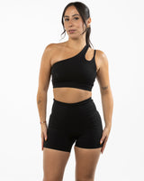 The One Shoulder Bra - Black - Reform Studios - Center Back - Printed - White
