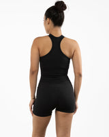 The High Neck Racer Tank - Black - TML - Front Neckline - Printed - White