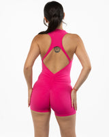 The High Neck Zip Jumpsuit - Pink - The Whole You Wellness - Left Chest - Printed - White
