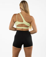 The One Shoulder Bra - Yellow- Uprise Hot Yoga - Center Back - Printed - Black